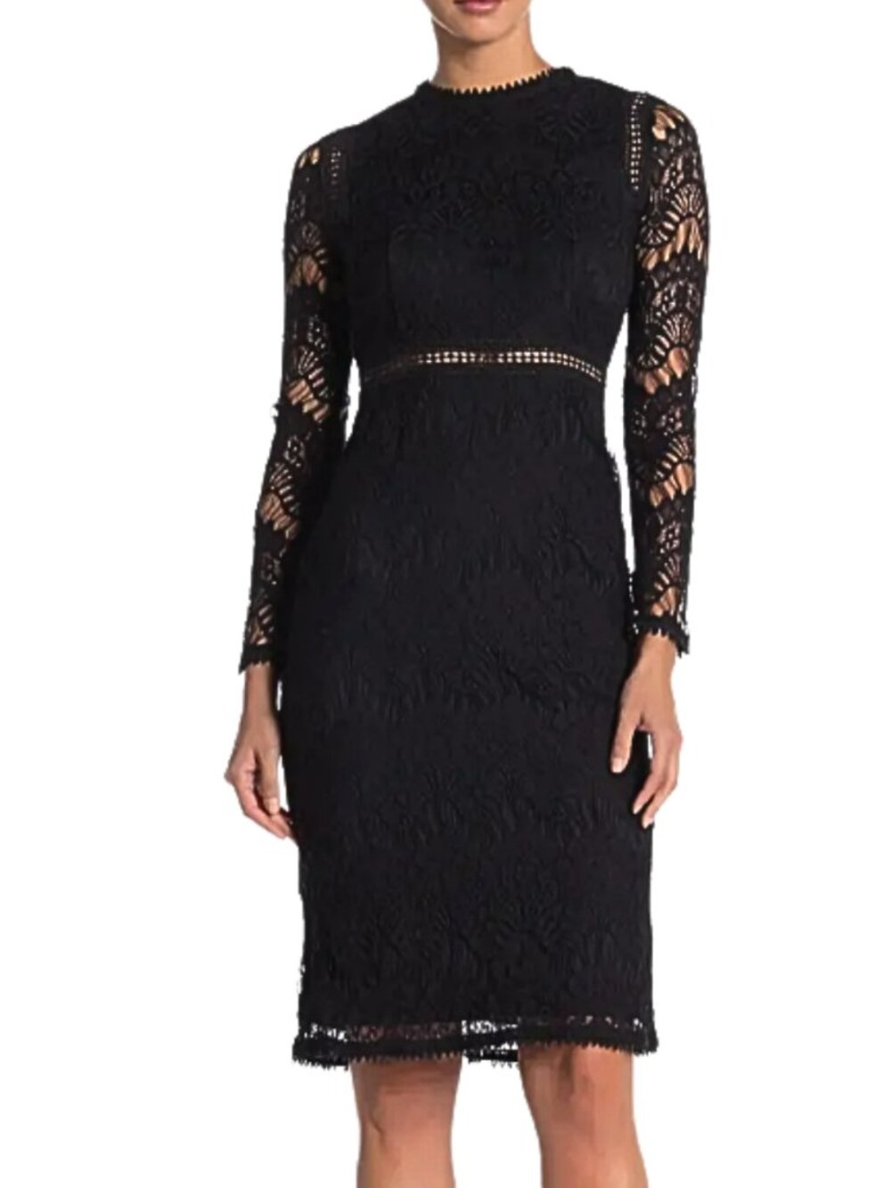 Love By Design Lace Long Sleeve Hi Neck Midi Dress